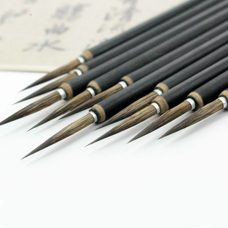 6pcs/lot Chinese Calligraphy Brush Copper Head Hook Line Fine Paint Brush Pen Weasel Mouse Whisker Stone Badger Hair Paint Brush 6