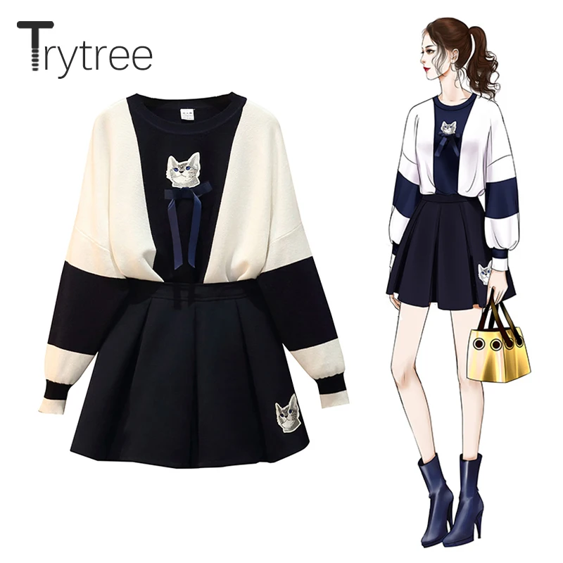Trytree 2019 осенне-зимний комплект из двух предметов повседневный топ с круглым