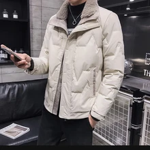 Осень и зима новое поступление короткий пуховик Мужская Повседневная приталенная куртка с воротником из искусственного меха Мужская рубашка с отворотом