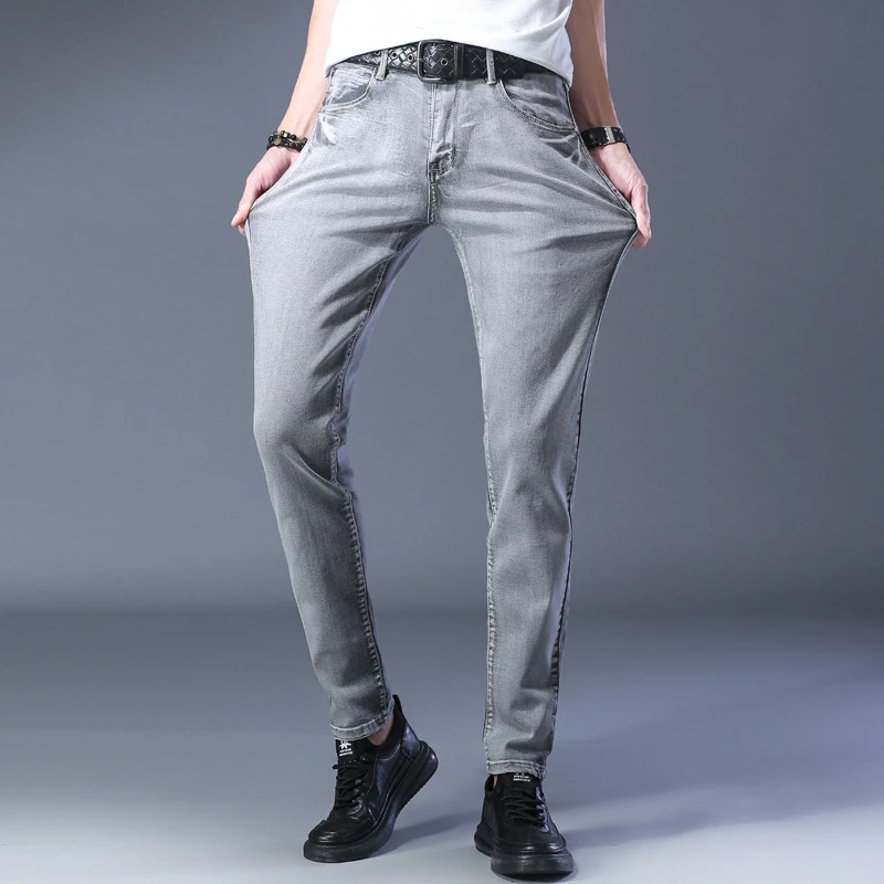 Pantalones grises ahumados para hombre, versión coreana de la moda, color blanco hueso, de pies elásticos superaltos, 2021| Pantalones informales| - AliExpress