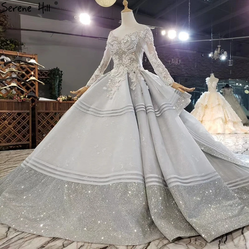 Серое роскошное Сексуальное Женское свадебное платье с длинным рукавом 2020