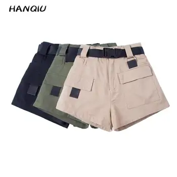 

2020 Summer elastic high waist shorts for women belt black shorts vintage sexy cotton pocket biker shorts feminino plus size