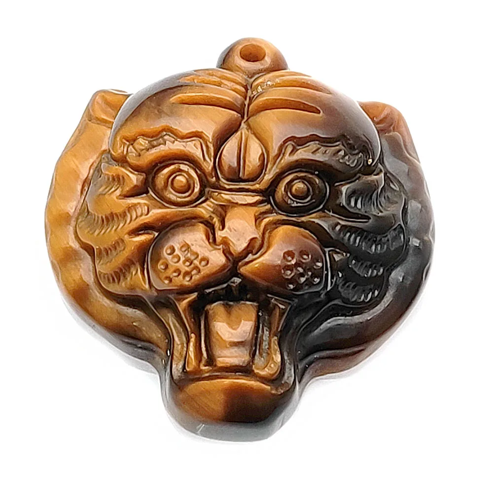

Carved Natural Tigers Eye Stone Tiger Head Shape Pendant fit Necklace Jewelry making