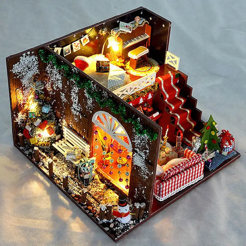 

Hot Miniature Christmas Carnival Night Dollhouse DIY Wooden Dolls House With LED Light Furniture Kits DIY Gift Toys For Children