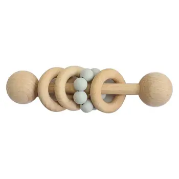 

Baby Wooden Teether Rattles Teething Nursing Soother Beads Ring Toddler Molar