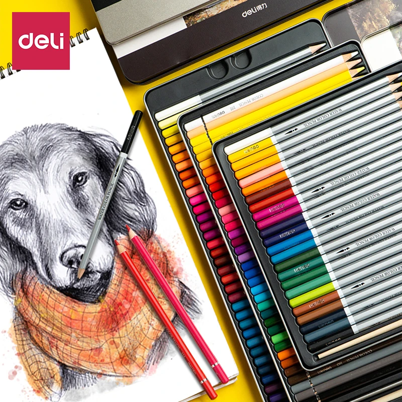 Deli-Juego de lápices de colores para pintar, base de agua, lápices de colores de doble uso, lápices profesionales a base de aceite, 24/36/48/72