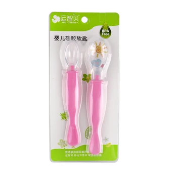 

2pcs/lot Safety Soft Head Children Silicone Baby Spoon Set Baby Feeding Feeder for Kids and Fork Set Spoons