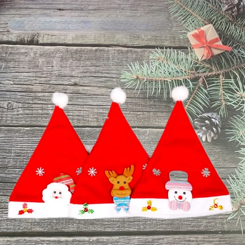 12pcs Party LED Glowing Classic Red Hat Cute Cartoon Snowman Reindeer Santa Claus Children Adult Decoration Wedding Festival