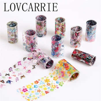 

LOVCARRIE 100*4cm Nail Sticker Flower Lavender Butterfly Transfer Foil Nail Art Decals Adhesive Slider Wraps for Gel Decorations