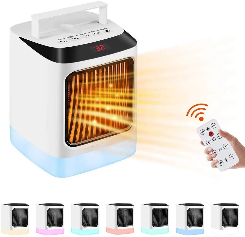 1000W Portable Eletric Heater Desktop Heating Warm Fan with LED Light Remote Control for Home Office 1000W Portable Eletric Heater Desktop Heating Warm Fan with LED Light Remote Control for Home Office