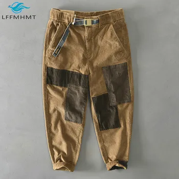 

Winter Fall Fashion Men Vintage Corduroy Patchwork Cotton Overall Pant Male Japan Style Pocket Elastic Waist Wild Casual Trouser