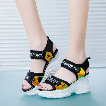 

Rimocy Black Laser Wedge Sandals for Women 2020 Chunky Platform High Heels Sandalias Mujer Casual Ankle Strap Summer Shoes Woman