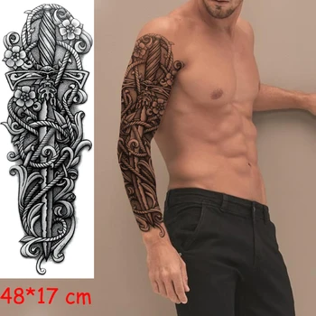 

waterproof temporary tattoo sticker full arm vines around sword flower manly tatoo fake tatto flash sleeve tattoos to man woman