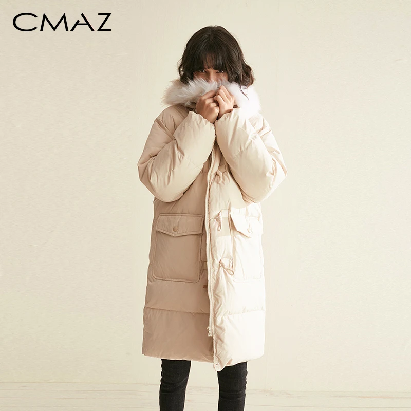 

CMAZ 2019 Winter Female Down Jacket Women Hooded New Korean Ladies Solid Loose Warm Outwear Long Down Coat MX18D8852