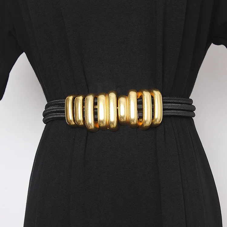 

OUSHANG Unique Design Women Stunning High Street All-match Stylish Metal Rings PU Leather Belt for Blazer