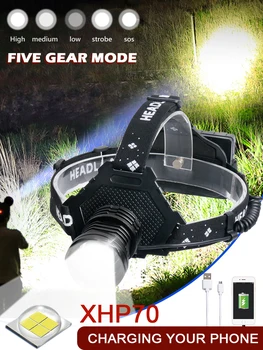 

Super Bright XHP70.2 USB Rechargeable Powerful Led Headlamp XHP70 Headlight Hunting Fishing Lanterna Waterproof Use18650 battery