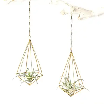 

Hanging Air Plant Holder Modern Geometric Planter with Chain Tillandisia Container Himmeli Wall Decor, Gold, 2 Packs
