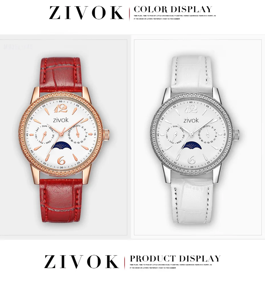 ZIVOK женские часы брендовые Модные Простые Moon phase маленькие кожаные часы кварцевые наручные часы montre femme