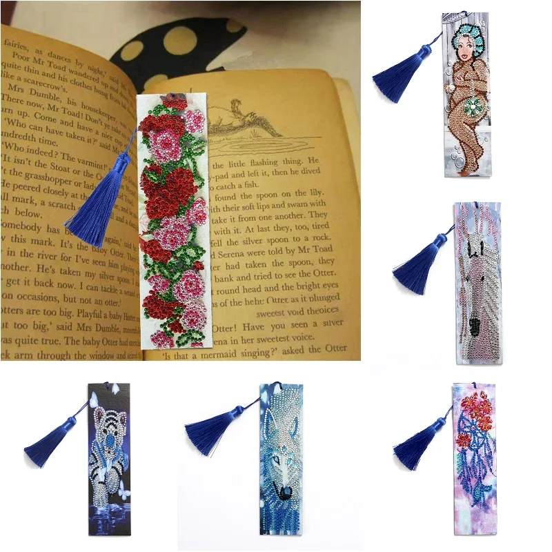 5D Diamond Painting Exquisite Flowers Leather Bookmarks Tassel Bookmarks Special Shaped Diamond Embroidery Craft decoration