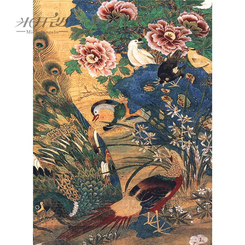 

Michelangelo Wooden Jigsaw Puzzle 500 Piece Chinese Old Master Shen Quan Peacock Peony Flower Painting Art Educational Toy Decor