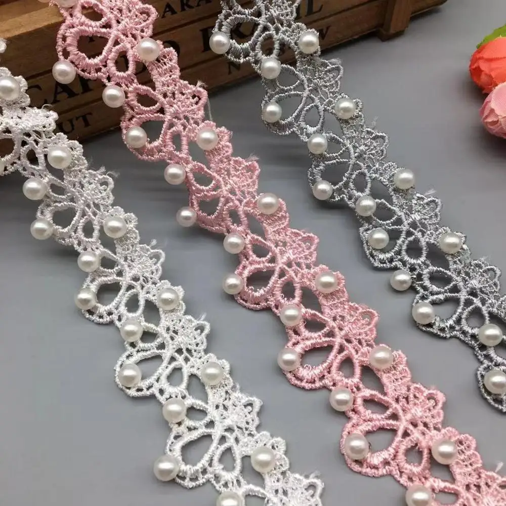 1 ярд серая жемчужина бисером 3D кружевная Лента кружевная лента африканская ткань воротник свадебное платье Шитье одежда головной убор материалы