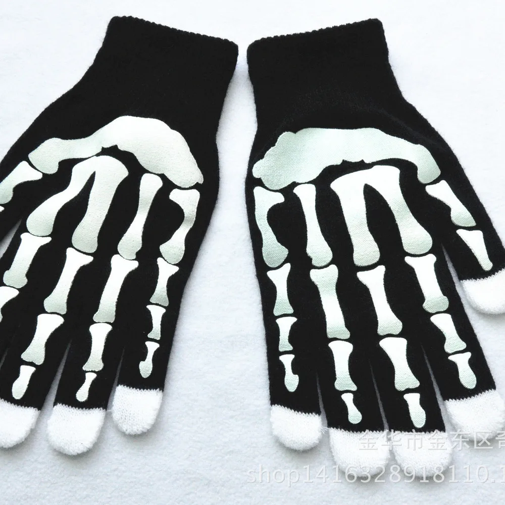

Winter Gloves For Men Soft Knitted Skeleton Hands Print Pattern Glove Hip Pop Young Men Warm Thicken Gloves Good Quality 2019