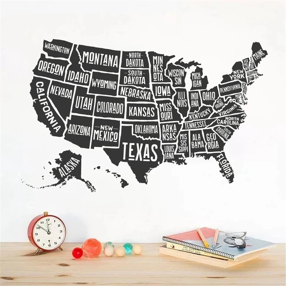 

USA Map Decor America Map Company Office Stickers Home Bedroom Livingroom Poster Removable Vinyl Wall Decals Murals DW21644