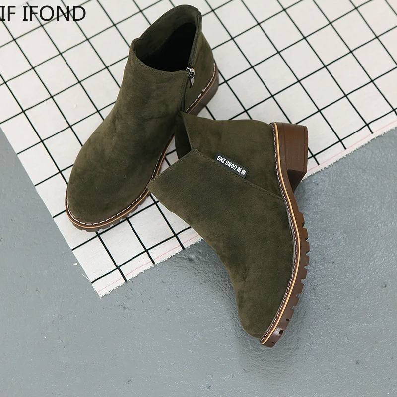 

IF IFOND NEW Fashion Martin Boots Autumn Winter Boots Classic Zipper Ankle Boots Winter Suede Warm Women Shoes