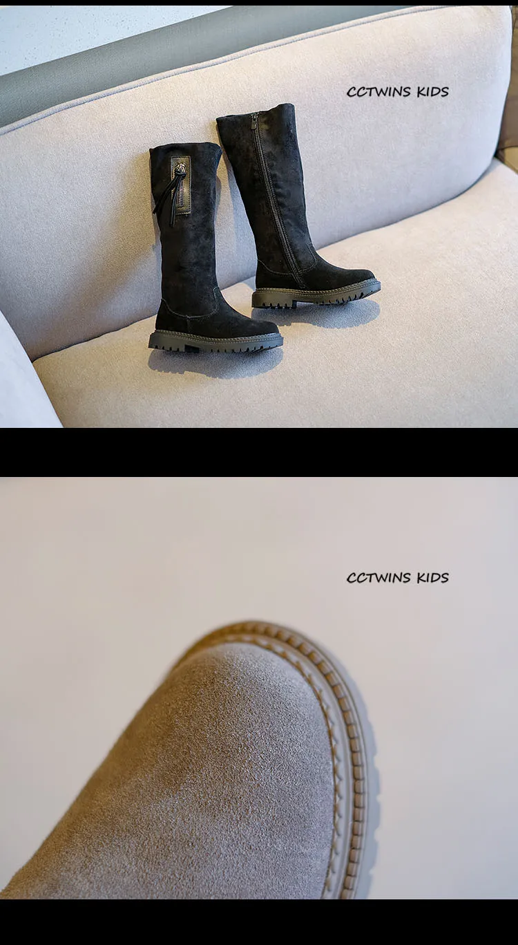 CCTWINS Kids Shoes Winter Girls Fashion Knee High Boots Baby Brand Warm Suede Boots Children Black Shoes Toddler HB053