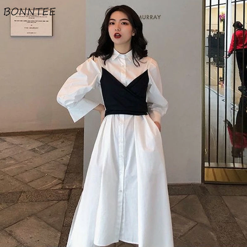 Long Sleeve Dress Women Patchwork Single Breasted All-match Bandage New Cozy French Version Streetwear Holiday Vintage College zara dresses