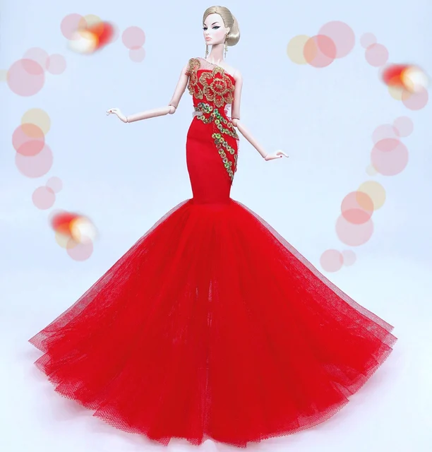 case for barbie doll clothes Princess dress trailing wedding bride marriage dress for barbie accessories toys house ornaments see chart12