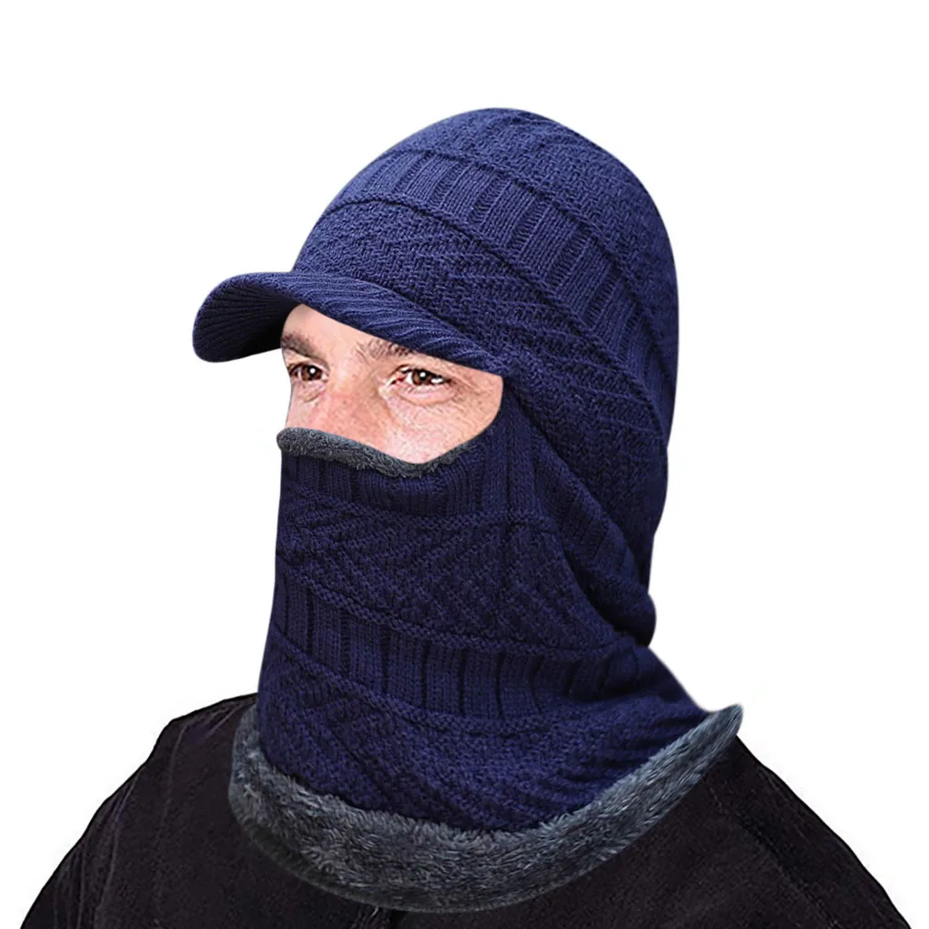 SSS91120007NY Мужская теплая шапка Skullies+ мягкий шарф, комплект из двух предметов, зимняя утолщенная шапка, мужские ветрозащитные вязаные шапки, теплые шапки для шеи, 12,4 - Цвет: SSS91120007NY