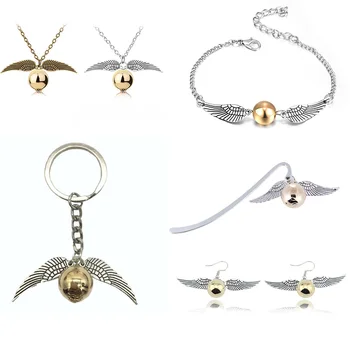 

Movie Jewelry Golden Snitch Bookmark Necklace Bracelet Keychain Popular Vintage Style Sweety Angle Wings Earrings For Women Kid
