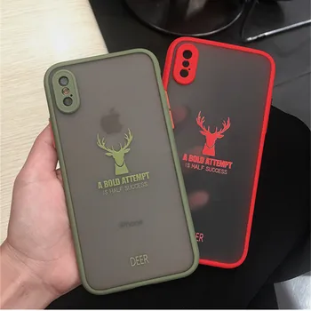 

100pcs/lot Color Frame Deer Head Pattern Transparent Matte Phone Case For iPhone 6 7 8 Plus X XS XR XS Max 11 Pro Max Back Cover