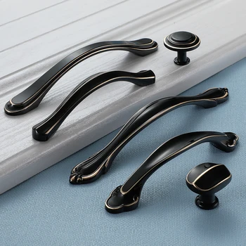 FCFC Black Gold Cabinet Handles Solid Zinc Alloy Kitchen Cupboard Pulls Drawer Knobs Furniture Handle Hardware