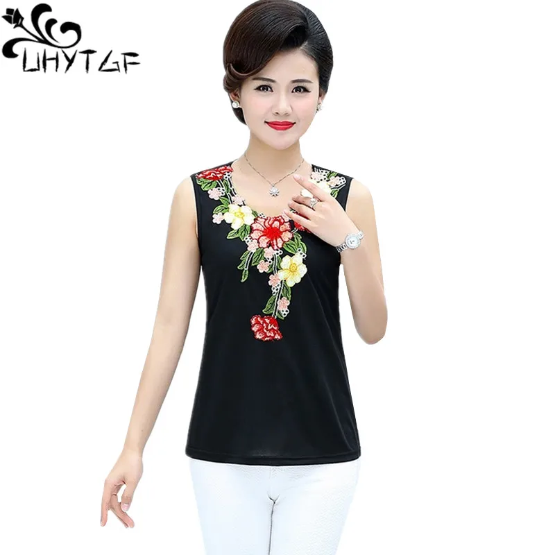 UHYTGF Vests Women Fashion Embroidered Pullover Summer Vest Women Elegant Sleeveless Short Top