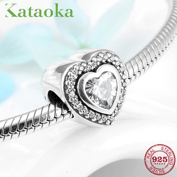 

Fit Original European Charm Bracelet Jewelry making 925 Sterling Silver charming Clear CZ Heart shape Beads Mother's Day gift
