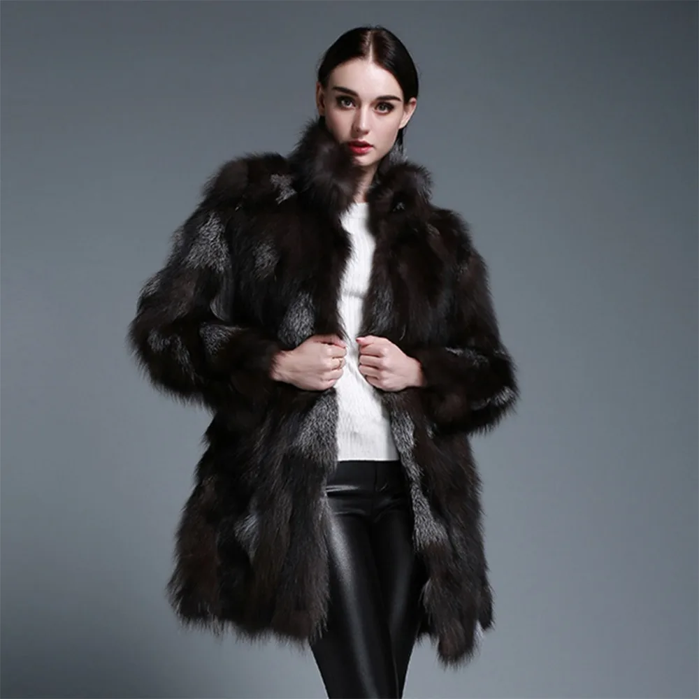Фото Мех Story 161211 Для женщин натуральный пальто Пластыри Silver Fox Пальто и пуховики с
