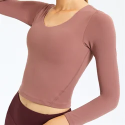 Nepoagym CAMPAIGN Long Sleeve Crop Women Sport Top Shirts with Built In Bra Buttery Soft V Neck Athletic Gym Shirts Sweatshirts