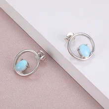 2021 moda semplice geometrica rotonda fascino gioielli in argento Sterling 925 regalo classico naturale prezioso Larimar orecchini per le donne