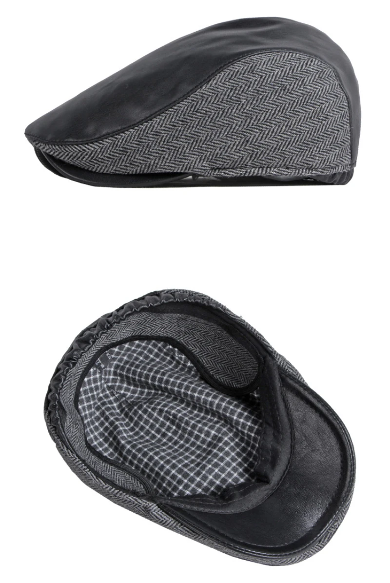HT3745 Berets Männer Neue Winter Hut Leder Flache Kappe Männlich Plus Größe Baskenmütze Hut Vintage Baskenmütze Kappe Papa Hüte mit Ohrenklappen – Detail 9
