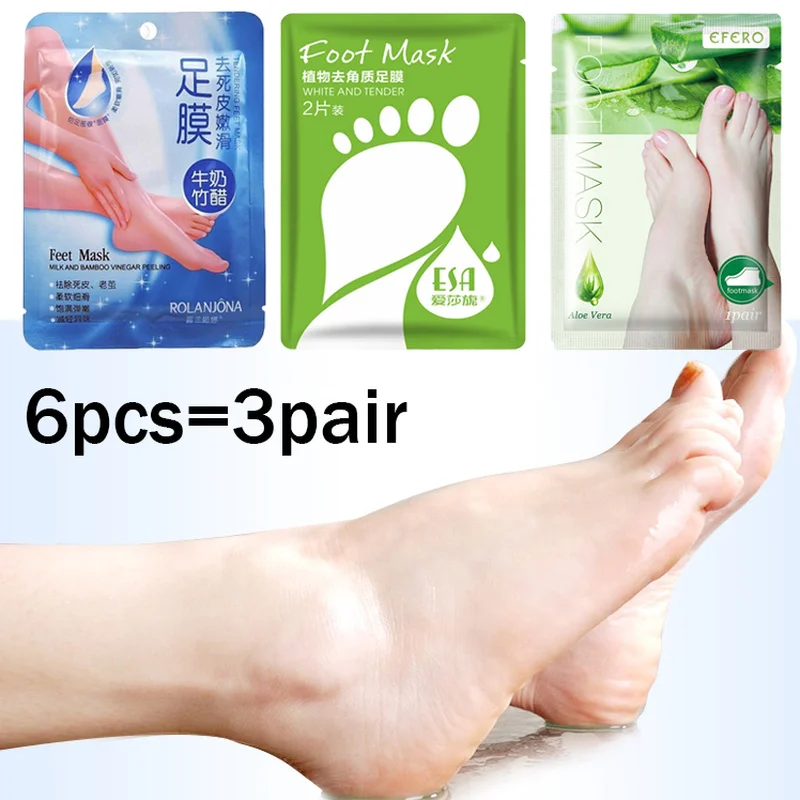 

6pcs=3pair Exfoliating Foot Mask Pedicure Socks Exfoliation Feet Mask Remove Dead Skin Heels Foot Peeling Masks Skin Feet Care