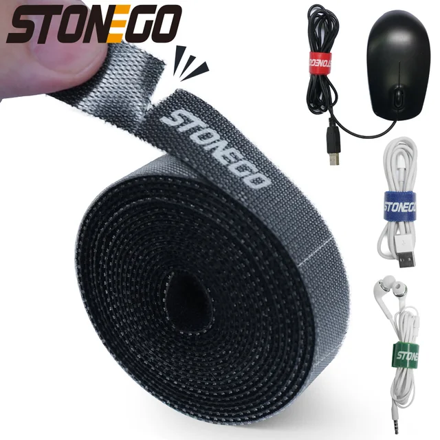 STONEGO Tearable USB Cable Winder Cable Organizer Ties Mouse Wire Earphone Holder HDMI Cord Free Cut Management Phone Hoop Tape