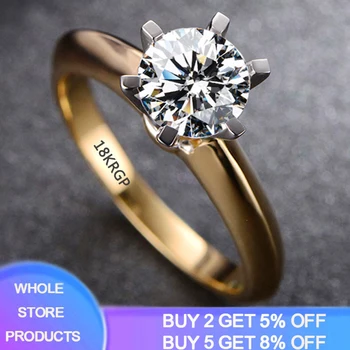 

YANHUI 925 Solid Silver 18K Gold Color Ring Classic 2ct Zirconia Diamond Jewelry Engagement Wedding Ring Fashion Rings For Women