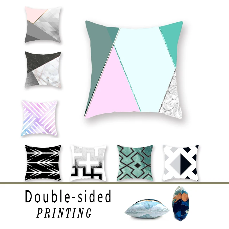 

Double-sided Polyester Geometric Sofa Cushion Decoration Marble Printed Pillow Case Cover Sofa Home Accessories