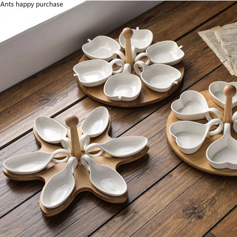 Home Ceramics Dried Fruit Plate White Apple/heart-shaped