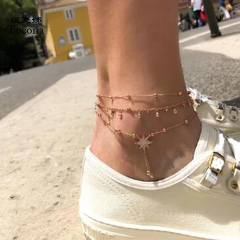 Tocona 3pcs/sets Fashion Foot Chain Natural Crystal Star Anklets Bracelets for Women Summer Jewelry Accesorios Mujer 7118
