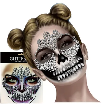 

1Pc Festival Skull Bone Face Jewel with Teeth Makeup Sticker for Carnival Night Clubbing Makeup Body Art