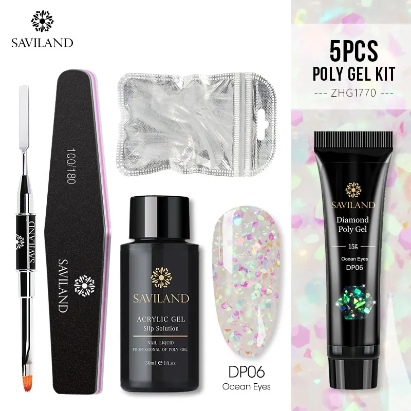15ML 5PCS SET 6 SAVILAND алмазные блестящие полигелевые наборы для наращивания ногтей, УФ светодиодный Гель-лак, лак с блестками, быстрое строительство, профессиональный для ногтей - Цвет: 15ML 5PCS SET 6