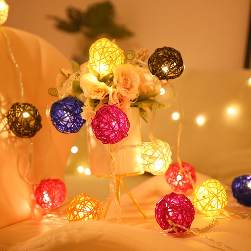 10-светодиодный 1,5 м Ротанговые шарики, гирлянда, световая сказочная лампа, свадебные, рождественские, вечерние, для дома, для балкона, украшение для сада